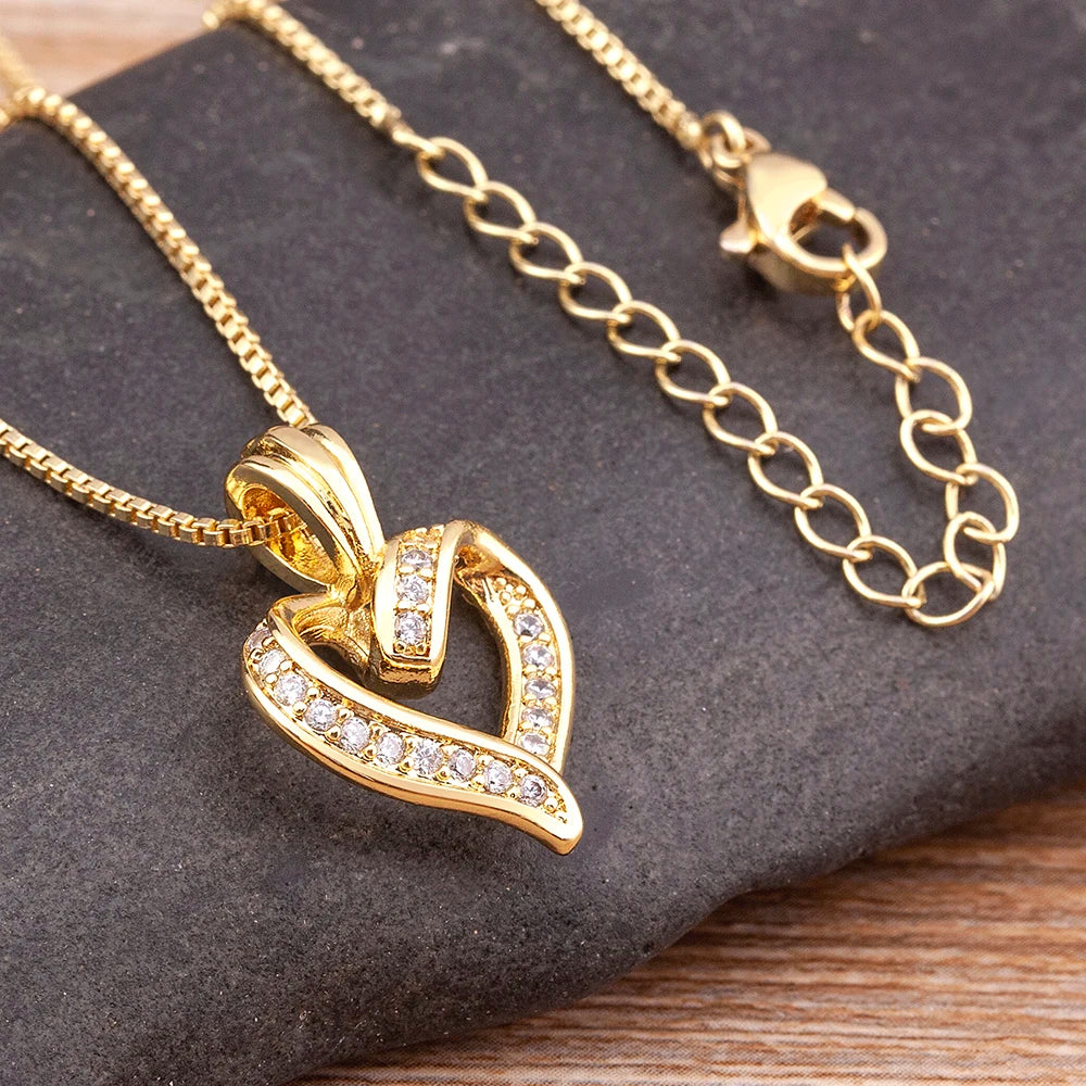 Exquisite Romantic Heart Love Cubic Zirconia Pendant Choker Necklace