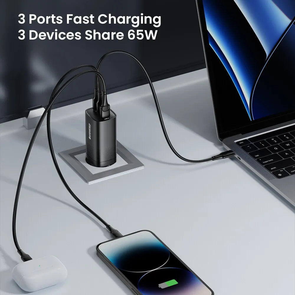 ASOMETECH GaN USB Type C Charger 65W 45W PPS PD QC4.0 Super Charger For Macbook IPAD Tablet iPhone 14 Samsung and More
