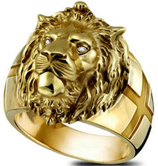 Exquisite Stainless Steel Golden Lion Head Ring