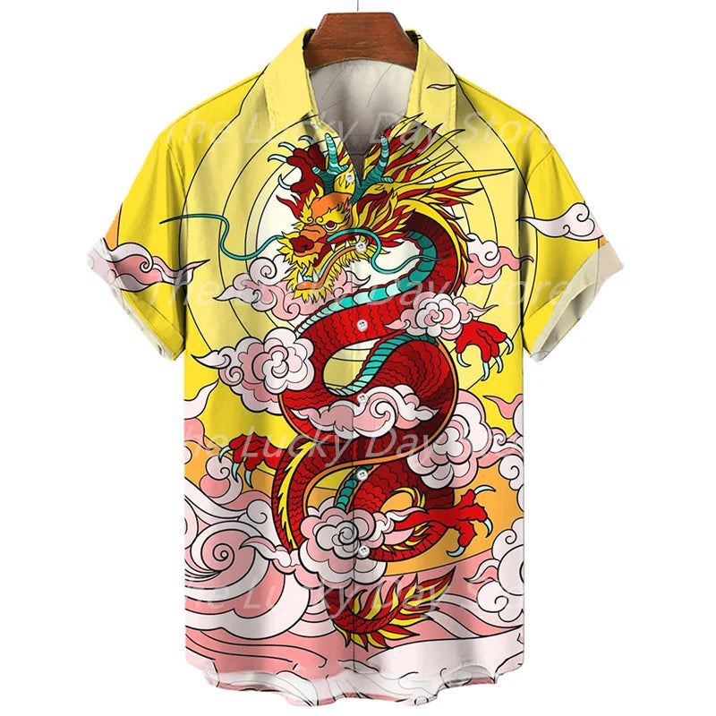 Men's Casual Vintage Hawaiian Shirt 3D Dragon Pattern Perfect for the Summer Size 3XL-5XL