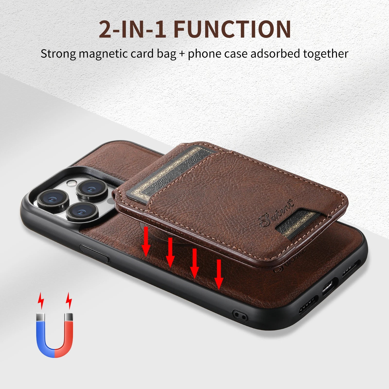 Luxury SUTENI Leather Magnetic Pocket Cover Wallet Phone Case For iPhone