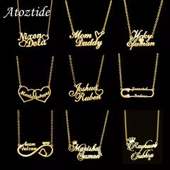 Exquisite Elegant 18K Gold Plated Personalized 2 Names tone Heart Pendant Necklace