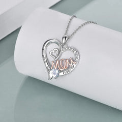 Elegant Dazzling Zirconia Heart Love Mother Necklace for Mothers Day | Silver Plated