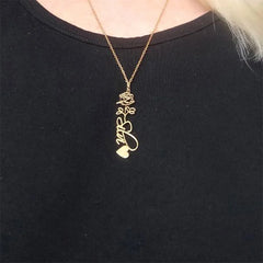 Elegant Rose Gold and Gold Stainless Steel Custom Birth Month Flower Name Vertical Pendant Choker Necklace