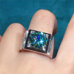 Luxury Sparkling 5CT VVS1/D Brilliant Cut Blue Green Moissanite Ring for Men GRA Certificate
