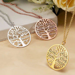 Exquisite Custom Tree of Life Multiple Family Names Pendant Necklace