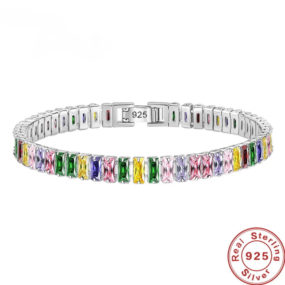 Exquisite Noble 925 Sterling Silver Colorful Zirconia Crystal Bracelet