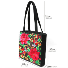 Elegant Women's Floral Embroidered Canvas Shoulder Tote Bag