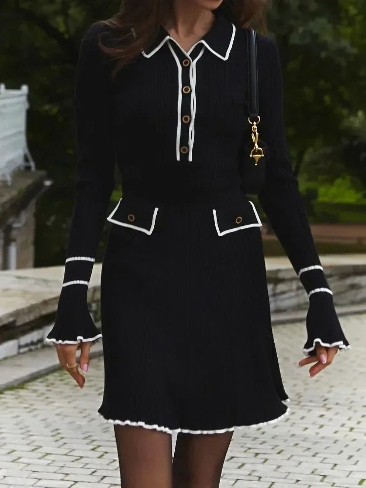 New Arrival - Luxury Fashion Stylish Women's Cotton Ruffled Knitted Slim Midi Dress