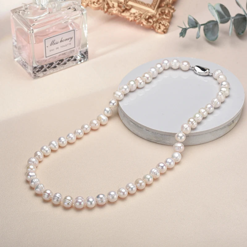 Luxury Natural White Freshwater Cultured Pearl Necklace | 925 Sterling Silver