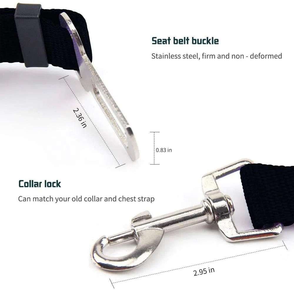 Durable Adjustable Pet Car Seat Belt with Stainless Steel Hardware | Safety Harness for Dogs and Cats"