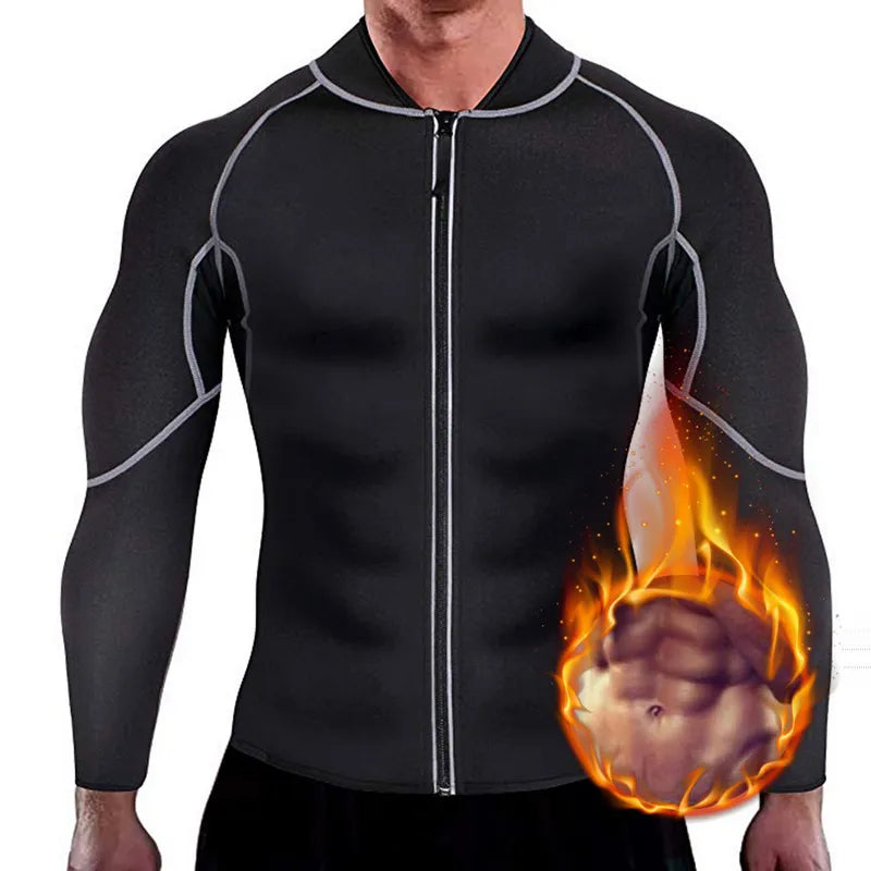 Men Shapers Sauna Suit Neoprene Sweat Jacket Workout WeightLoss Long Sleeve Waist Trainer Body Shaper with Zipper Undershirt