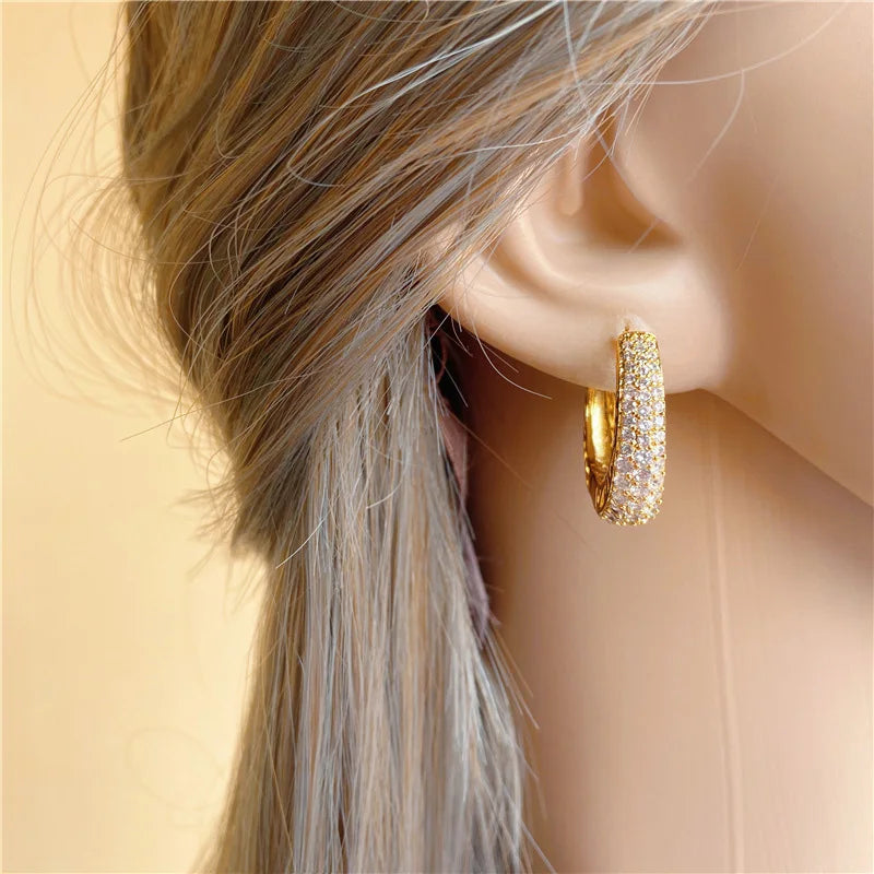 Luxury Fashion Dazzling CZ Stone Hoop Earrings
