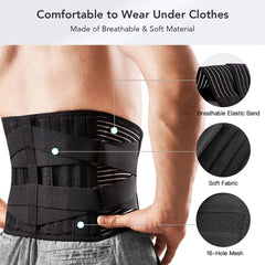 Top-Quality Back Braces for Lower Back Pain Relief - Breathable Lumbar Support Belt with 6 Stays 16-hole Mesh