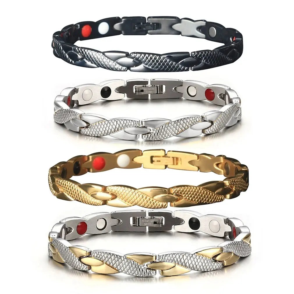 Exquisite Dragon Pattern Twisted Healthy Magnetic Bracelet: IP Gold Plated & 316L Stainless Steel