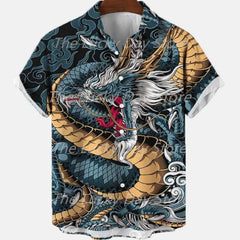 Men's Casual Vintage Hawaiian Shirt 3D Dragon Pattern Perfect for the Summer Size M-2XL