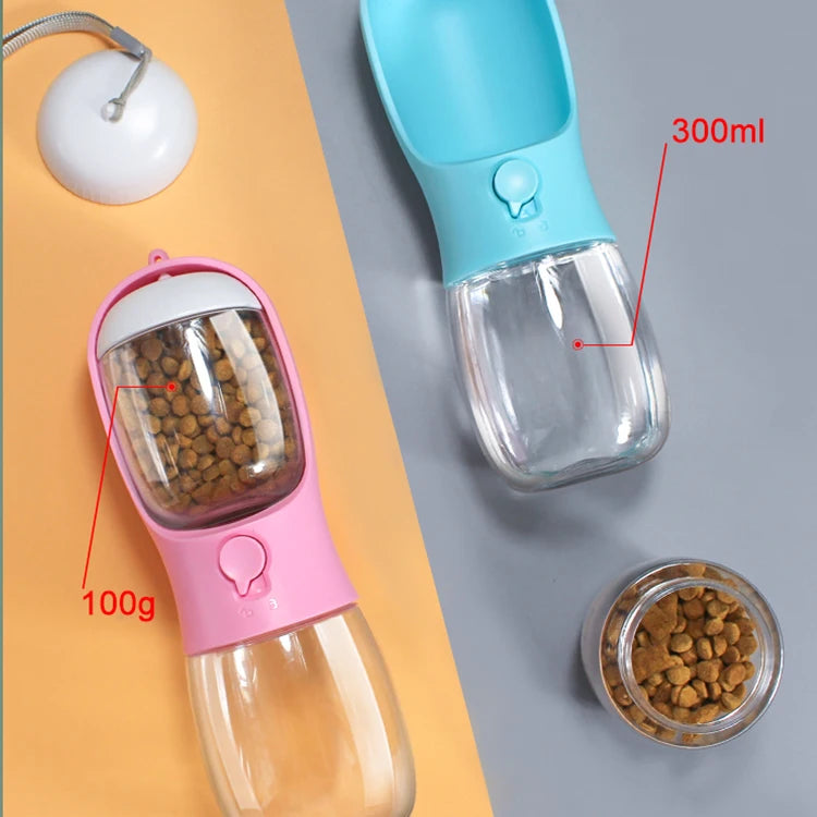 2-in-1 Portable Pet Water Cup Bottle & Food Dispenser | 300ml Travel Bottle for Dogs & Cats | Food Grade Material