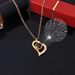 Exquisite Projection Necklace Set With Rose Gift Box 100 Languages I Love You Heart Pendant Necklace
