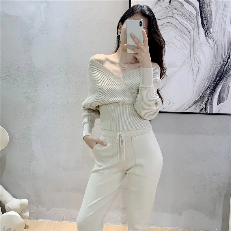 Gorgeous Fashion Sexy Two Piece Knitted Tracksuits Outfits Y2K