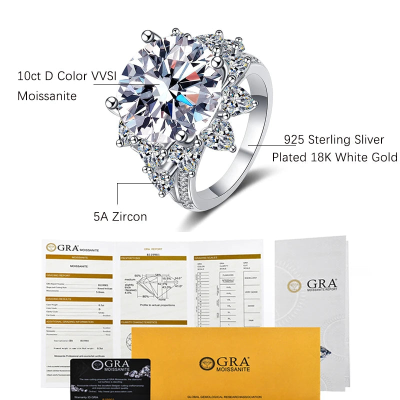 Exquisite Brilliant 3CT VVS1/ D Moissanite Rings | GRA Certificate