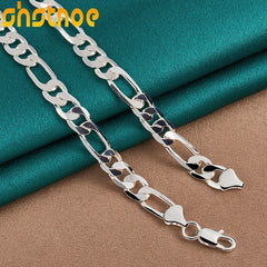Luxury 925 Sterling Silver 8mm Geometric 20 Inch Cuban Chain Necklace for Men and Women