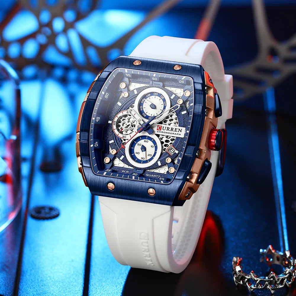 CURREN Top Luxury Men's Watches Square Quartz Waterproof Luminous Chronograph Watch