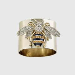 Exquisite Luxury Gold Colors Carved Bee Inlaid White Stone Ring for Women and Men