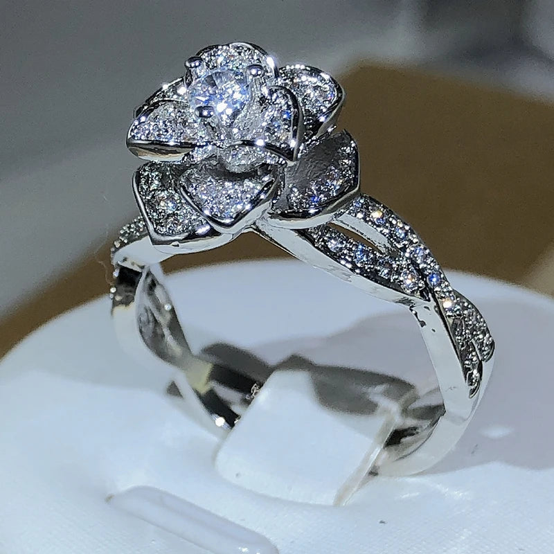 Exquisite Dazzling S925 Sterling Silver Rose Zirconia Ring