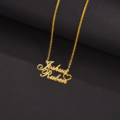 Exquisite 18K Gold Plated Personalized 2 Names Stone Heart Pendant Necklace