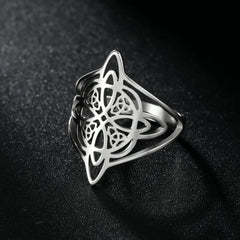 Stainless Steel Knot Cross Celtics Knot Good Luck Protection Ring for Women and Men