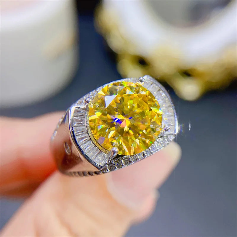Luxury Brilliant 5CT VVS1 Yellow Moissanite Ring GRA Certificate