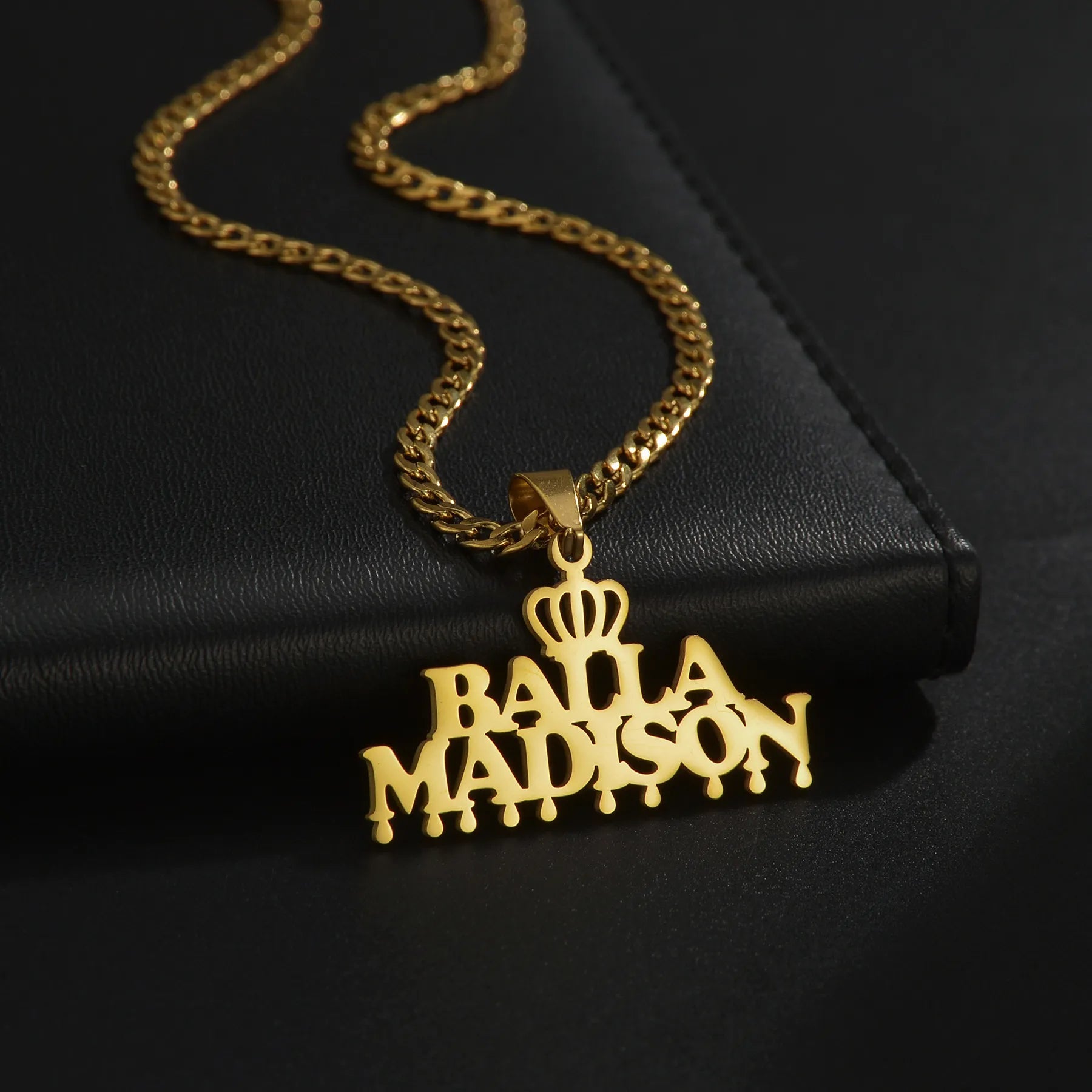 Gold Color - High Quality Stainless Steel Customized Names Pedant with Thick Cuban Chain Necklace