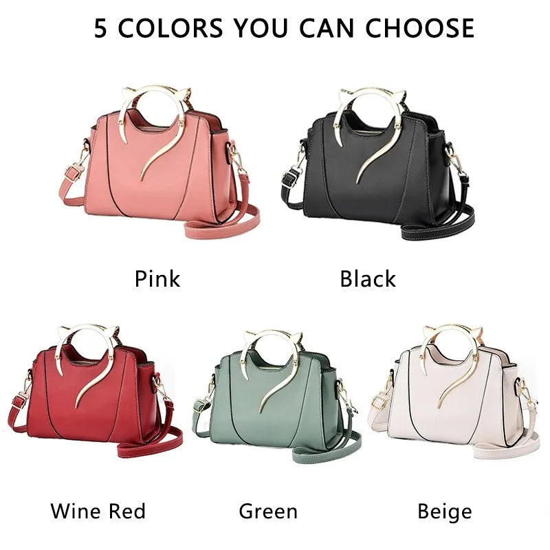 Elegant Cute Cat Women Fashion Premium PU Leather Handbags