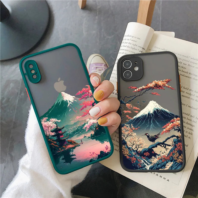 Collectible Japanese Aesthetic Mount Fuji Landscape Map Phone Case For iPhone