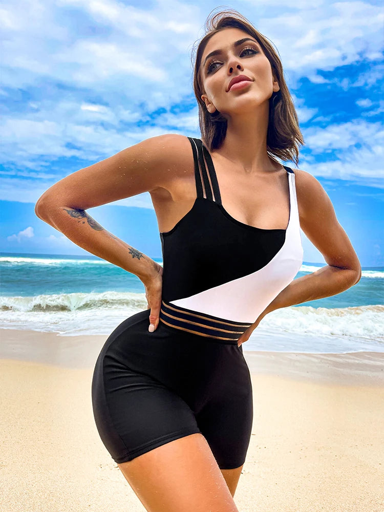 Gorgeous One Piece Push Up Patchwork Bathing Suit High waist Beachwear Swimwear