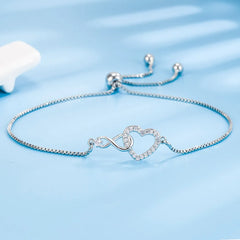 Elegant 925 Sterling Silver Sparkling Infinity Heart Zircon Bracelet For Women and Girls