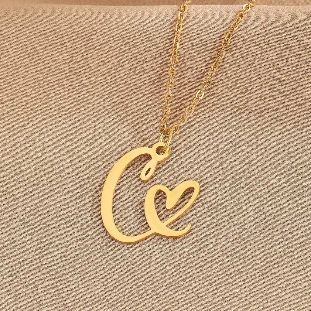 Exquisite Stainless Steel A-Z 26 Letters Initials Love Heart Necklace