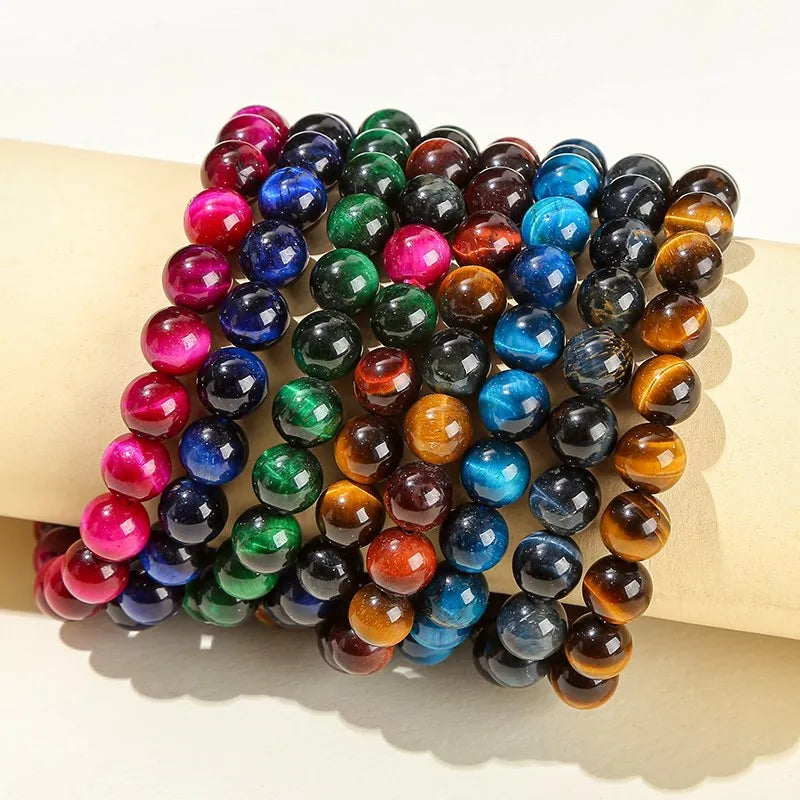 Luxury Polished Natural Color Tiger Eye Energy Stone Reiki Healing Bracelets