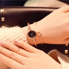 Women's Small Gold Bangle Bracelet Watch: Stainless Steel Retro Ladies Quartz Wristwatch