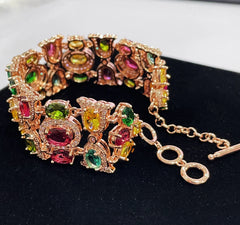 Exquisite Fashion Rose Gold Rainbow Colorful Zirconia Bracelet for Women Girls