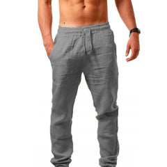 Trendy Men's Breathable Cotton Linen Trousers Elastic Waist Pants