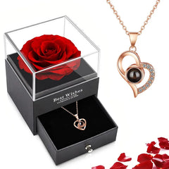 Exquisite Projection Necklace Set With Rose Gift Box 100 Languages I Love You Heart Pendant Necklace