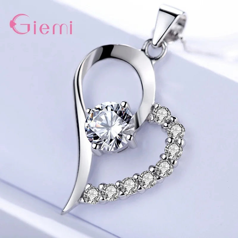 Elegant 925 Sterling Silver Multifarious Peach Heart Shape Earrings Necklace Jewelry Set