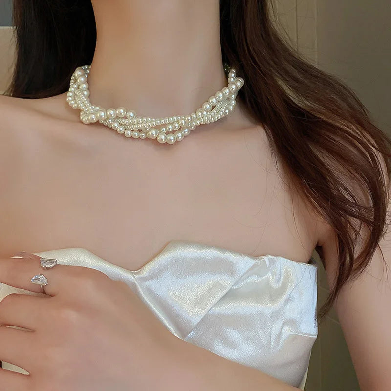 Elegant Twining Simulated Pearl Choker Necklaces for Women