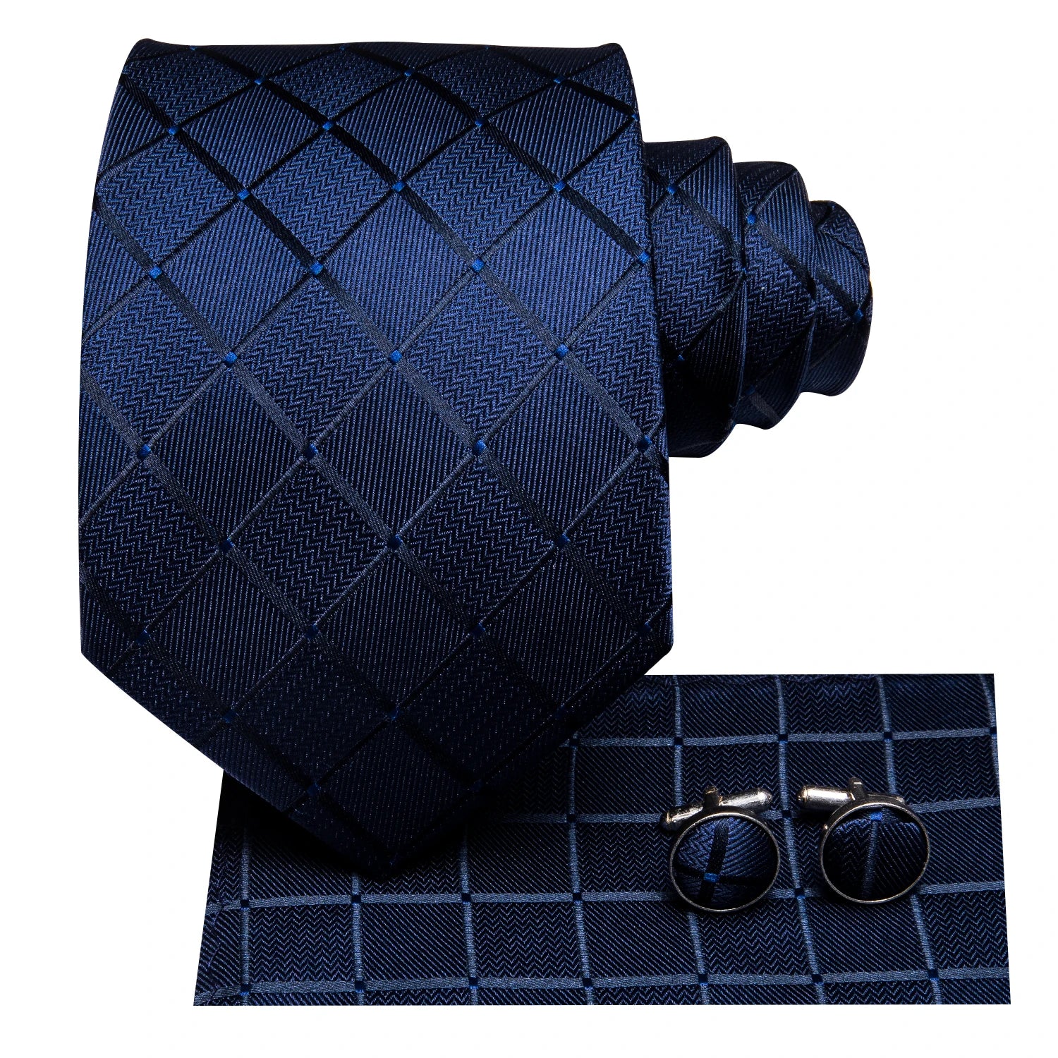 Luxury Hi-Tie 100% Silk Paisley Blue Business Necktie with Pocket Square and Cufflinks Set