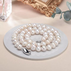 Luxury Natural White Freshwater Cultured Pearl Necklace | 925 Sterling Silver