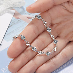 Exquisite 925 Sterling Silver Zircon Lovers Heart Shaped Bracelet