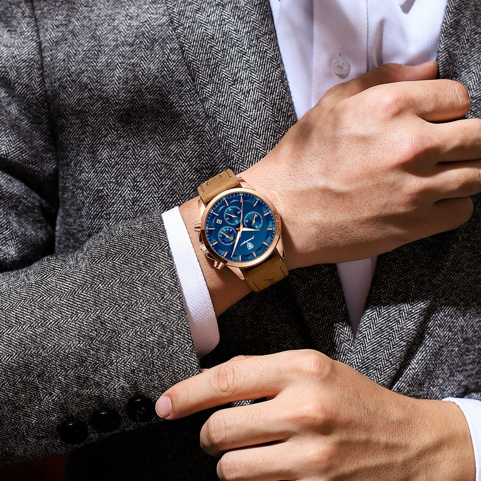 Luxury Stylish POEDAGAR Men Business Sports Waterproof Chronograph Luminous Watch