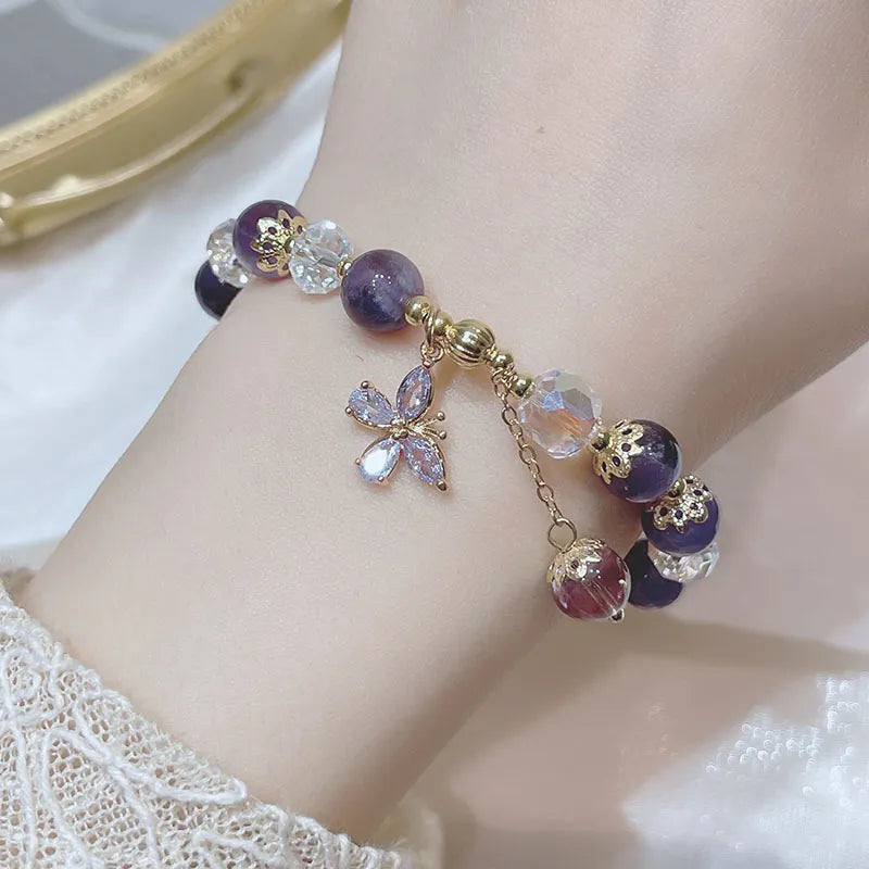 Luxury Elegant Natural Amethyst Beads Zirconia Love Pendant Necklace for Women and Girls