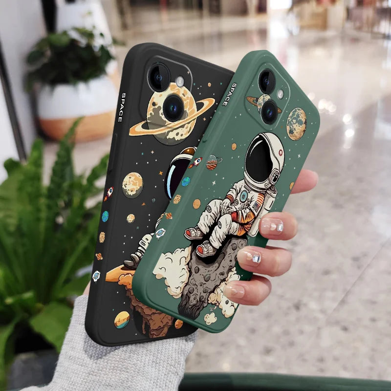 Cute Astronaut Saturn Silicone Phone Case for iPhone